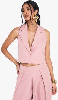 Linnen Look Getailleerde Gekorte Weste, Pink - 42