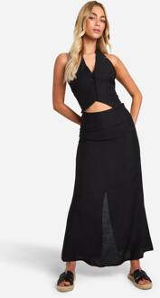 Linnen Look Maxi Rok Met Uitlopende Zoom, Black - 42