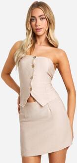 Linnen Look Micro Mini Rok, Stone - 42