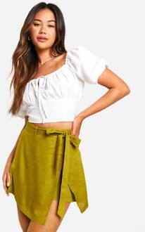 Linnen-Look Skort Met Ceintuur, Khaki - 34