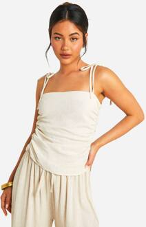 Linnen-Look Tie Schouder Geruched Cami, Stone - 42