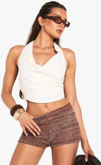 Linnen-Look Wikkel Crop Top, Ecru - 42