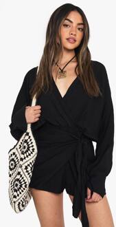 Linnen Look Wikkel Jumpsuit, Black - 40