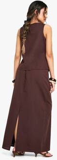 Linnen Maxi-Rok Met Split Aan De Achterzijde, Chocolate - 38