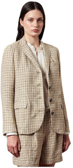 Linnen Micro Houndstooth Jas Massimo Alba , Brown , Dames - Xl,L,M,S,Xs