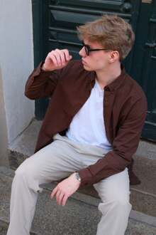 Linnen overhemd - koffie - maat Donker Bruin