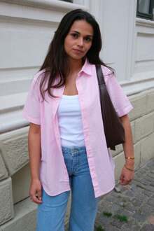 Linnen overhemd met korte mouwen - lichtrood - S