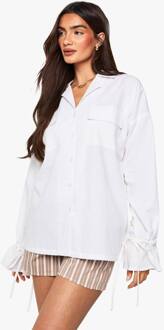 Linnen Oversized Overhemd Met Strikmanschetten, White - 38