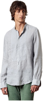 Linnen Polo Shirt met Opa Kraag Massimo Alba , Gray , Heren - 2Xl,Xl,L,M,S