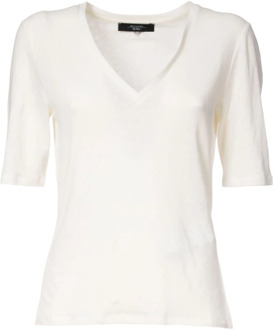 Linnen Stretch V-Hals T-Shirt Max Mara Weekend , White , Dames - Xl,L,S