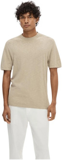 Linnen T-shirt met korte mouwen Selected Homme , Beige , Heren - 2Xl,Xl,L