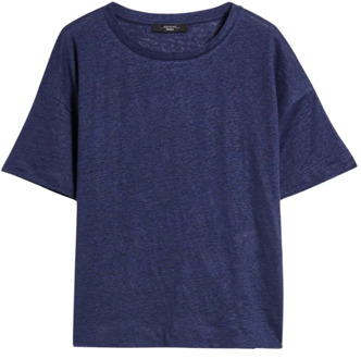 Linnen T-shirt met zijsplitten Max Mara Weekend , Blue , Dames - 2Xl,L