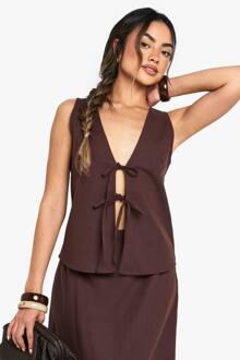 Linnen Tank Met Dubbele Vetersluiting Aan De Voorzijde, Chocolate - 40
