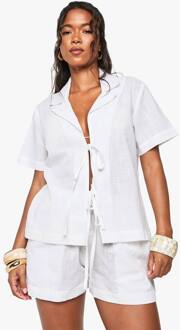 Linnen Tie Front Beach Co Ord, White - S