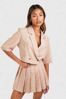 Linnenlook Boxy Crop Blazer, Camel - 38