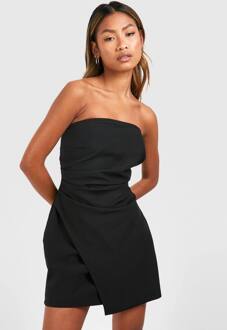 Linnenlook Draperende Bandeau Op Maat Gemaakte Mini Jurk, Black - 44