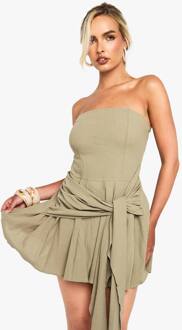 Linnenlook Geplooide Wrap Mini Jurk, Green - 40