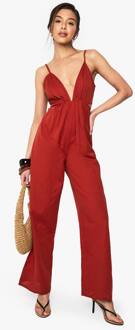 Linnenlook Jumpsuit Met Bandjes En Uitsnijdingen, Red - 42