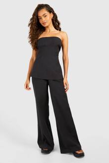 Linnenlook Lange Bandeautop & Broek Met Wijde Pijpen, Black - 36