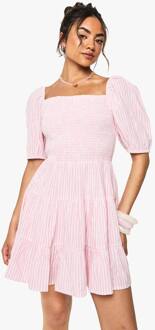 Linnenlook Mini-Jurk Met Korte Mouwen, Pink - 36