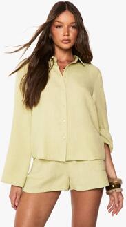 Linnenlook Overhemd Met Wijde Manchetten En Relaxed Fit, Sage - 44