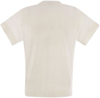 Linnenmix T-shirt met Glanzend Zakdetail - maat XS Ivoor