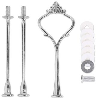 Linsbaywu 3 Of 2 Tier Cake Plate Stand Handvat Crown Fitting Metalen Verjaardag Wedding Party Zilver/Gouden (Platen zijn Niet Inbegrepen) 3 tier zilver