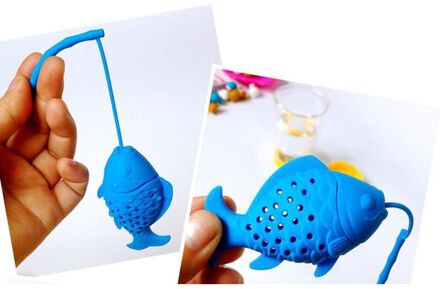 Linsbaywu Siliconen Leuke Vis Vissen Vormige Thee Blad Kruiden Zeef Filter Zetgroep Tassen Mooie Food Grade Siliconen Thee-ei Blauw