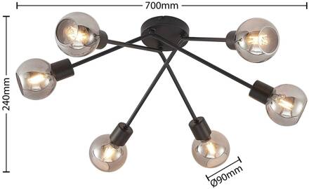 Lioma plafondlamp, 6-lamps, zwart zwart, smoke
