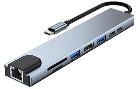 Lippa 8-in-1 87W USB-C hub - PD, 4K - Grijs