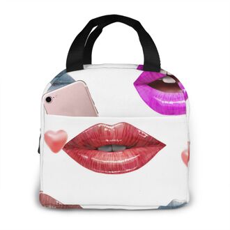 Lippen Canvas Draagbare Koeler Lunch Tas Mode Thermische Geïsoleerde Voedsel Zakken Voedsel Picknick Lunchbox Tas Voor Mannen Vrouwen Kinderen Black2