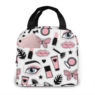 Lippen Canvas Draagbare Koeler Lunch Tas Mode Thermische Geïsoleerde Voedsel Zakken Voedsel Picknick Lunchbox Tas Voor Mannen Vrouwen Kinderen Black4