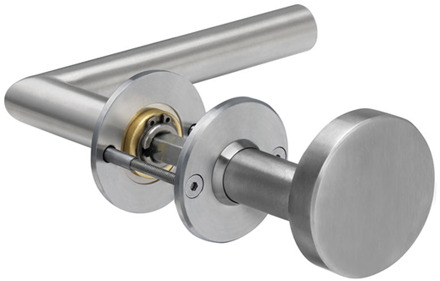 Lips ARR8211 Beslag rond rozet | rond | krukmodel 10 | binnenzijde kruk | buitenzijde schijfknop | geborsteld RVS | deurdikte 40mm en 54mm. - 10020972