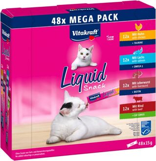 Liquid Snack - Kattensnack - 48 stuks - Zalm - Kip - 720 gram