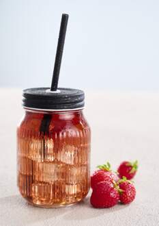 Lisomme Maeve Mason Jar glas met rietje - 450 ml Zwart