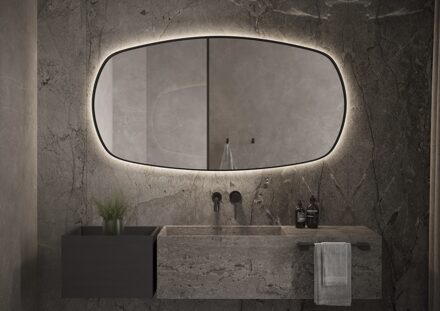 Lissabon spiegel met LED verlichting, spiegelverwarming en sensor 100x70cm mat zwart