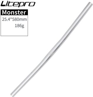 Litepro Fiets Horizontale Stuur Aluminium Ultralight 25.4*540Mm 25.4*580Mm Rechte Handgrepen Voor Mtb/vouwen/Racefiets zilver 580mm