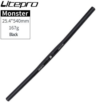 Litepro Monster Vouwfiets Stuur Horizontale Aluminium 25.4*540 25.4*580Mm Ultralight Straight Stuur Een-vormige zwart 540mm
