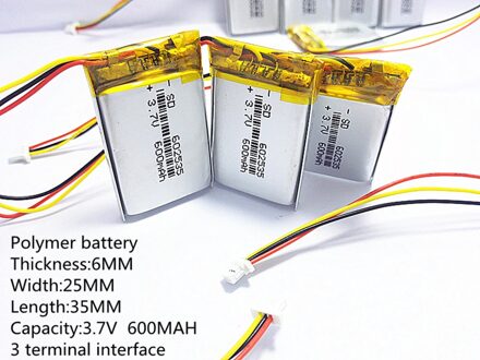Liter energie batterij 3 lijn 602535 3.7 V lithium polymeer batterij 062535 600 mah 582535 de video recorder 388