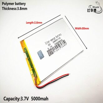 Liter energie batterij Goede Qulity 3.7 V, 5000mAH 3880116 Polymer lithium ion/Li-Ion batterij voor tablet pc 7 inch 8 inch 9inch