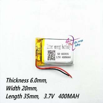 Lithium polymeer batterij 602035 3.7V 400mAh Handheld MP3 MP4 MP5 GPS Navigator Lithium Batterij