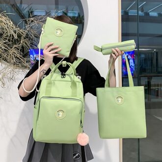 Litthing 4 Stks/set Rugzak Mode Vrouwen Rugzak Canvas Schoudertassen Afdrukken Meisje Schooltas Mochilas Student Rugzak groen