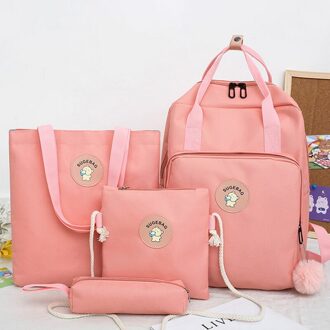 Litthing 4 Stks/set Rugzak Mode Vrouwen Rugzak Canvas Schoudertassen Afdrukken Meisje Schooltas Mochilas Student Rugzak roze
