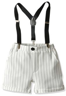 Little Boyssuspender Broek, Korte Gestreepte Geplooide Elastische Band Bodems, verwijderbare Een Uitziende Y-Vormige Bandjes Wilde Mode Broek 100 3-4Years