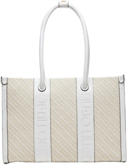 Liu Jo Beige Shopper Tas met Geborduurd Logo Liu Jo , Beige , Dames - ONE Size