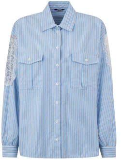 Liu Jo Blauw Gestreepte Shirt met Kant Details Liu Jo , Blue , Dames - Xl,L,M