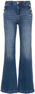 Liu Jo Blauwe Denim Jeans met Appliqué Logo Liu Jo , Blue , Dames - W26,W32,W31,W33,W30,W28,W27