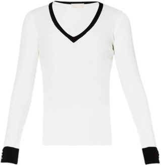 Liu Jo Crème Sweater met Contrastbies Liu Jo , White , Dames - M,S,Xs