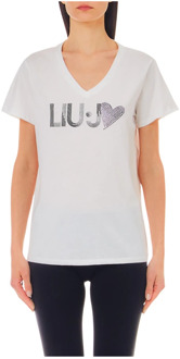 Liu Jo Hart Logo V-Hals Sweater Liu Jo , White , Dames - 2Xl,Xl,L,S,Xs