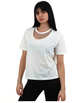 Liu Jo Katoenen T-shirt met Strass Hangers Liu Jo , White , Dames - M,S,Xs